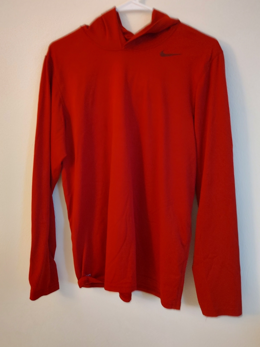 Nike Men's Red Hooded Long Sleeve Athletic Top